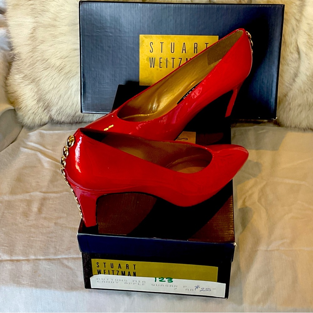 7AA, 7N Stuart Weitzman Red Patent Leather Heels